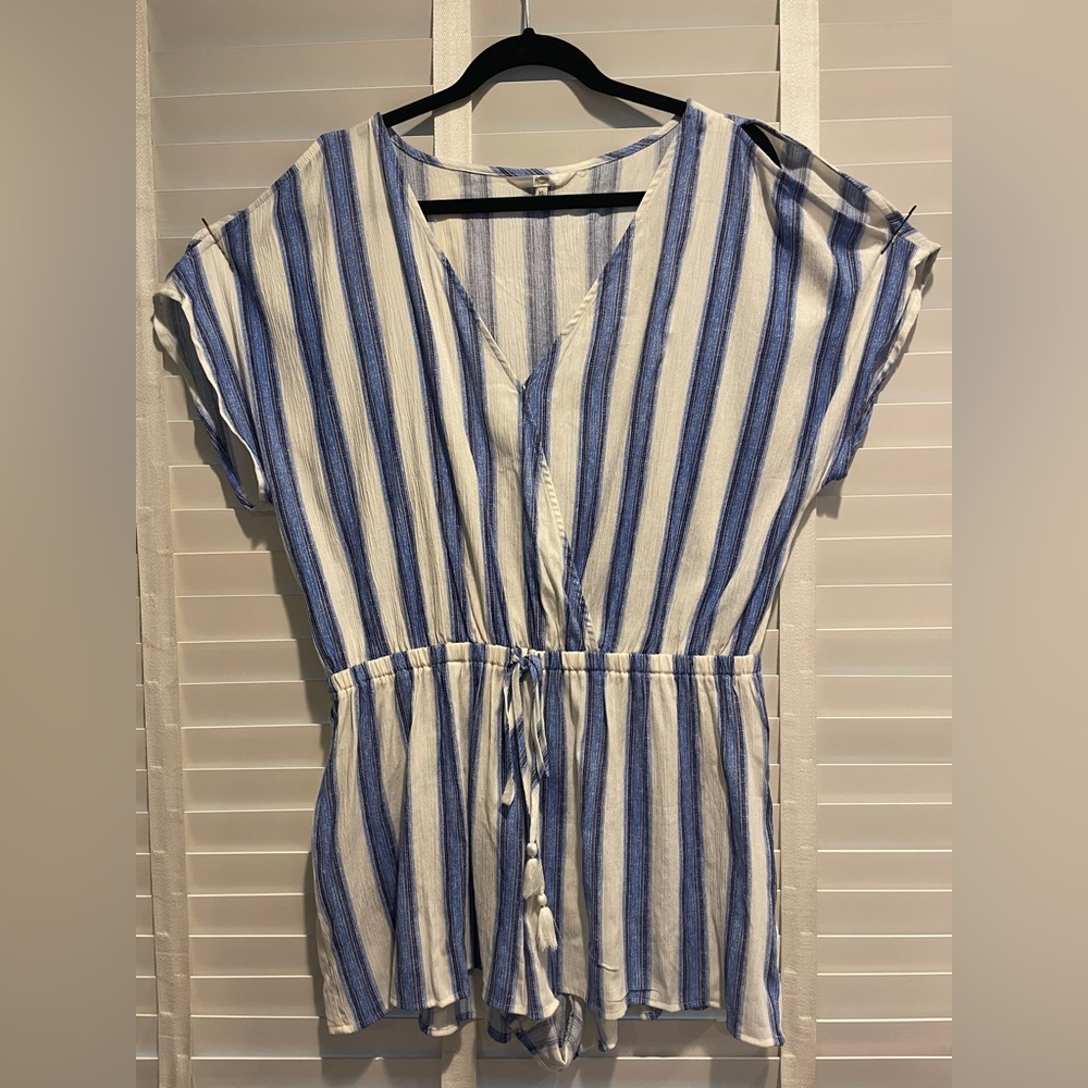 Blue and White Striped Romper, Size XL